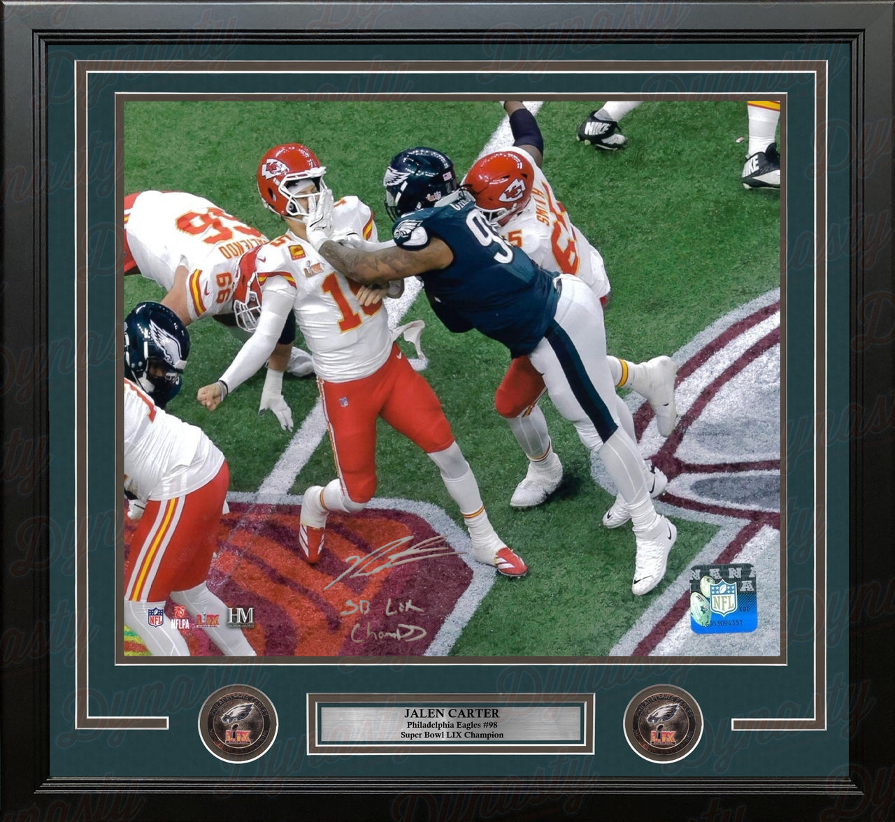 Jalen Carter Super Bowl LIX Hit Philadelphia Eagles Autographed 16x20 Framed Photo - SB LIX Champs