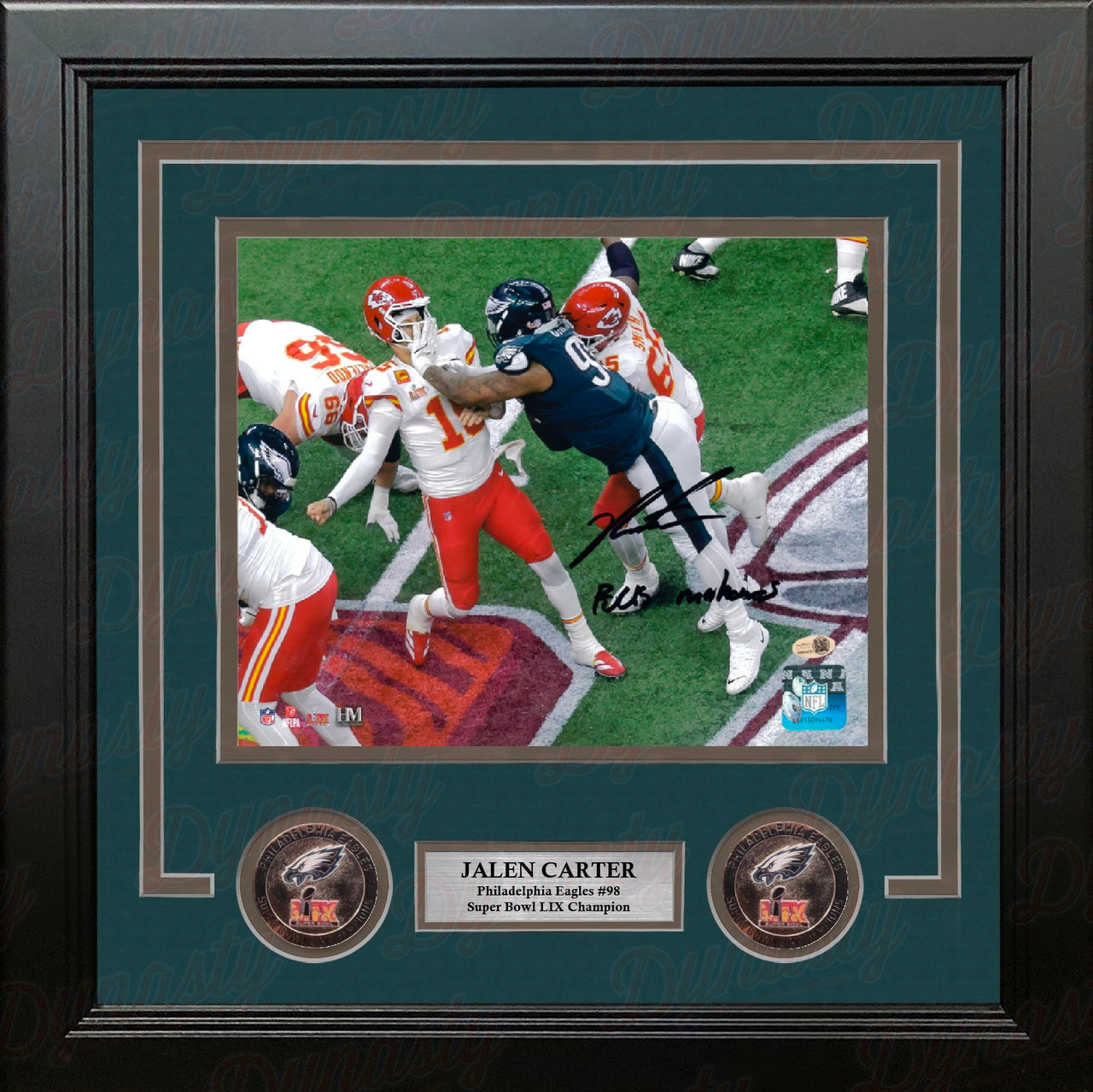 Jalen Carter Super Bowl LIX Hit Philadelphia Eagles Autographed 8" x 10" Framed Photo - F*ck Mahomes