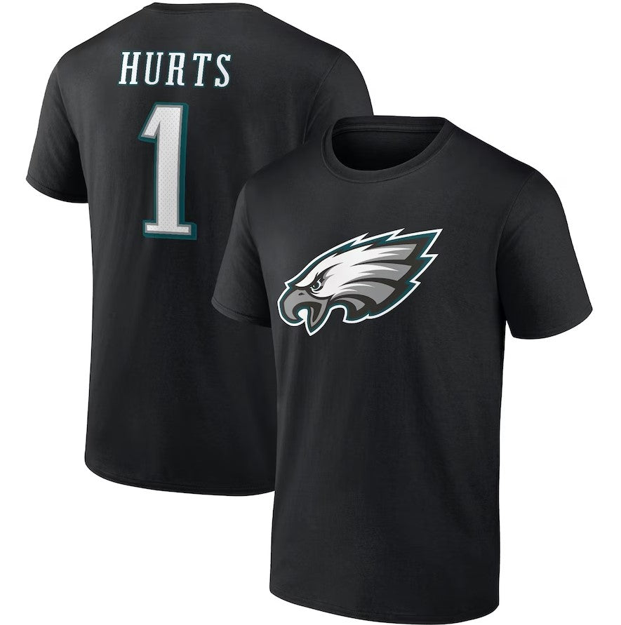 Jalen Hurts Philadelphia Eagles Icon Player Name & Number T-Shirt - Black