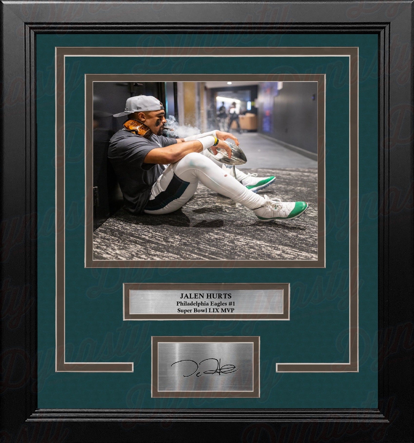 Jalen Hurts Cigar & Trophy Philadelphia Eagles Super Bowl 16x20 Framed Photo with Engraved Autograph