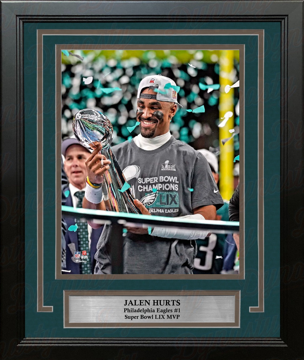 Jalen Hurts Super Bowl LIX Lombardi Trophy Philadelphia Eagles 8" x 10" Framed Football Photo