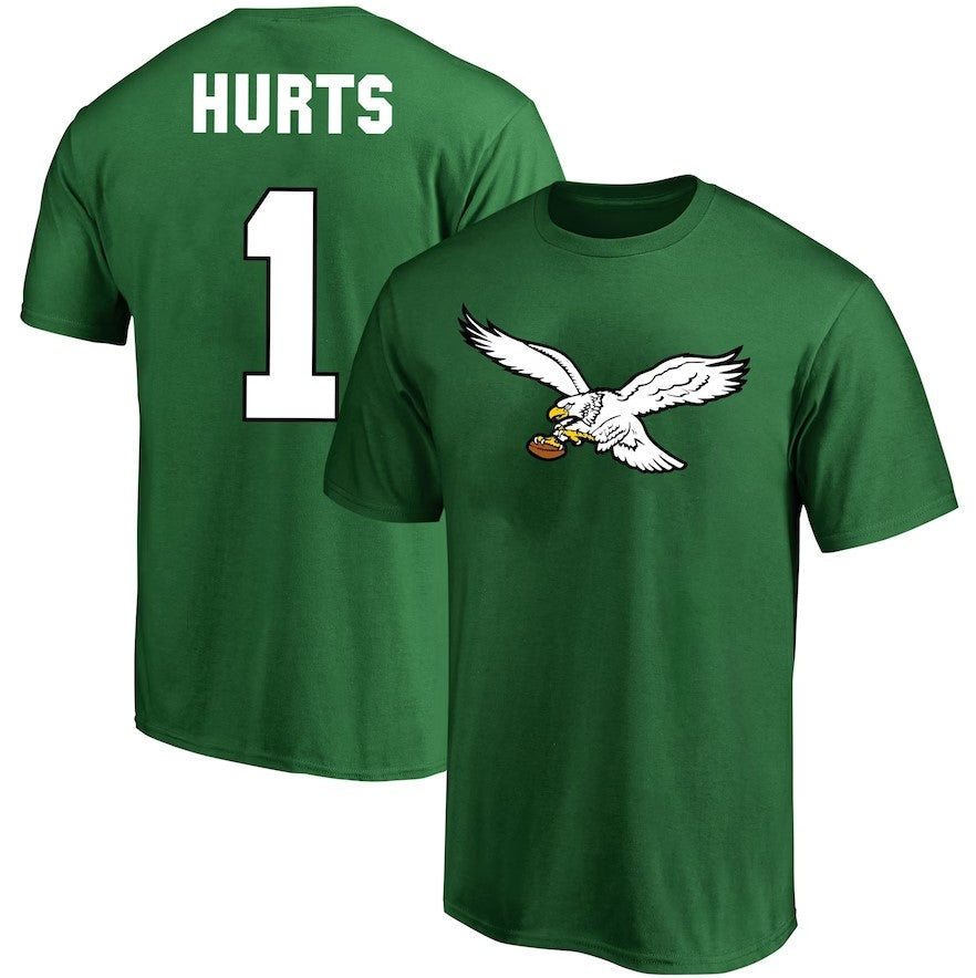 Jalen Hurts Philadelphia Eagles Player Icon Name & Number T-Shirt - Kelly Green