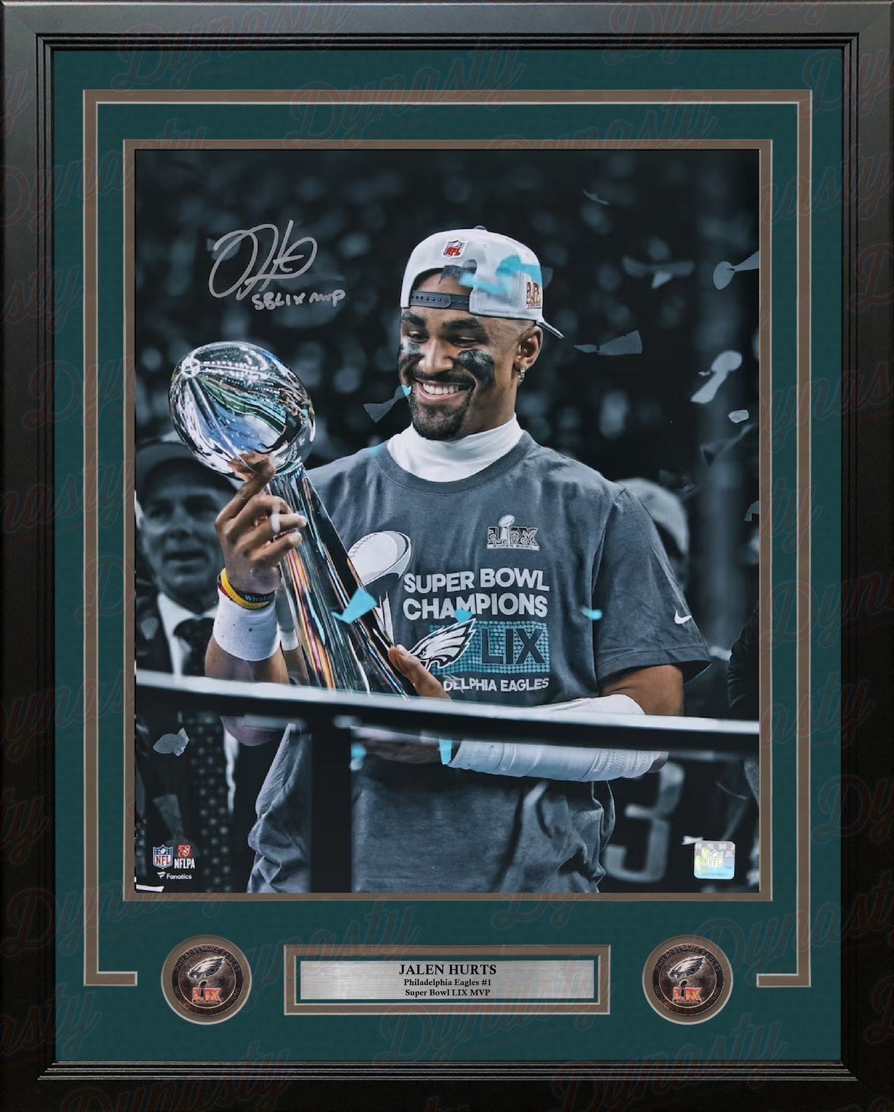 Jalen Hurts Super Bowl LIX Trophy Philadelphia Eagles Autographed 16" x 20" Framed Photo Inscr. MVP