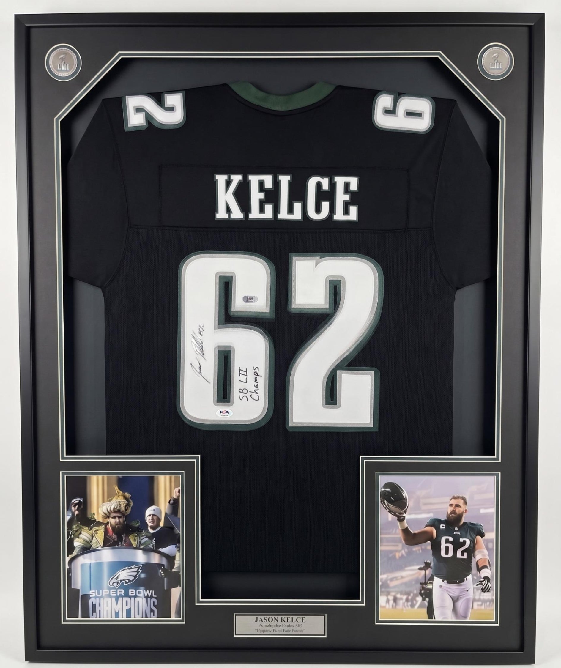 Jason Kelce Philadelphia Eagles Autographed Framed Jersey with SB Champs Inscription