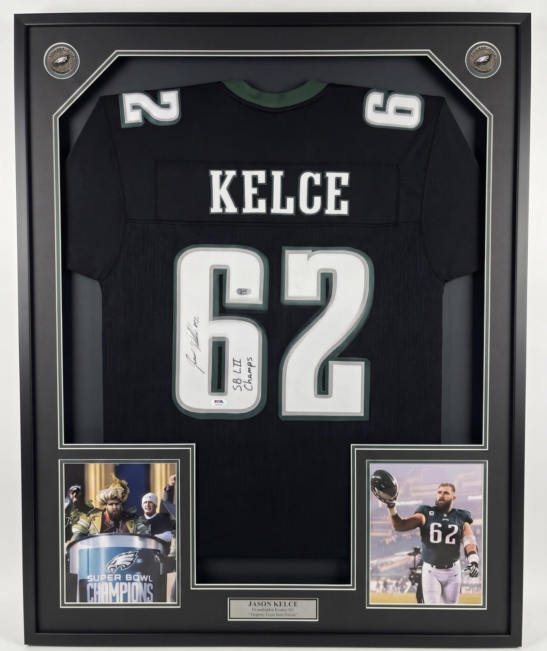 Jason Kelce Philadelphia Eagles Autographed Framed Jersey with SB Champs Inscription