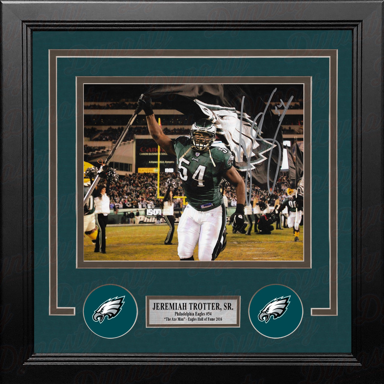 Jeremiah Trotter, Sr. Flag Philadelphia Eagles Autographed 8" x 10" Framed Football Photo