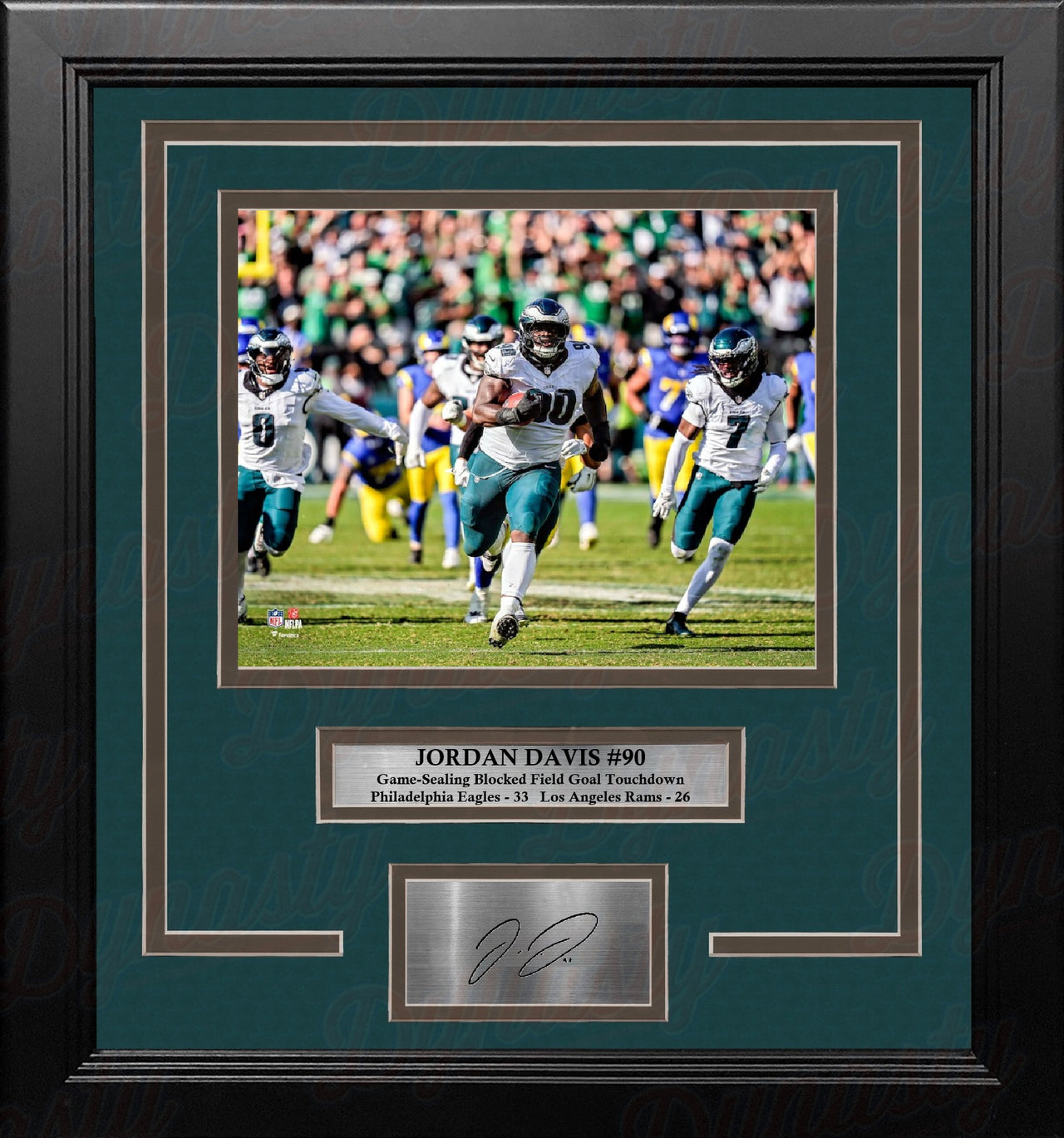 Jordan Davis Blocked Field Goal TD Philadelphia Eagles 8" x 10" Framed Photo with Engraved Autograph