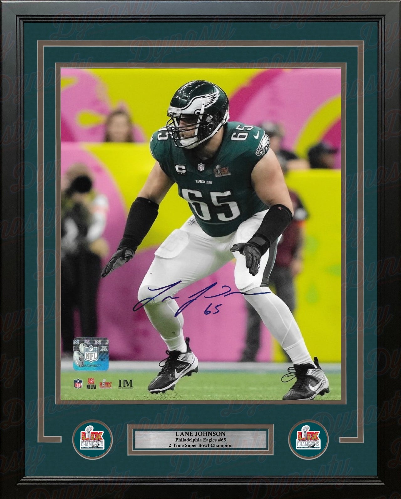 Lane Johnson Super Bowl LIX Action Philadelphia Eagles Autographed 11" x 14" Framed Football Photo