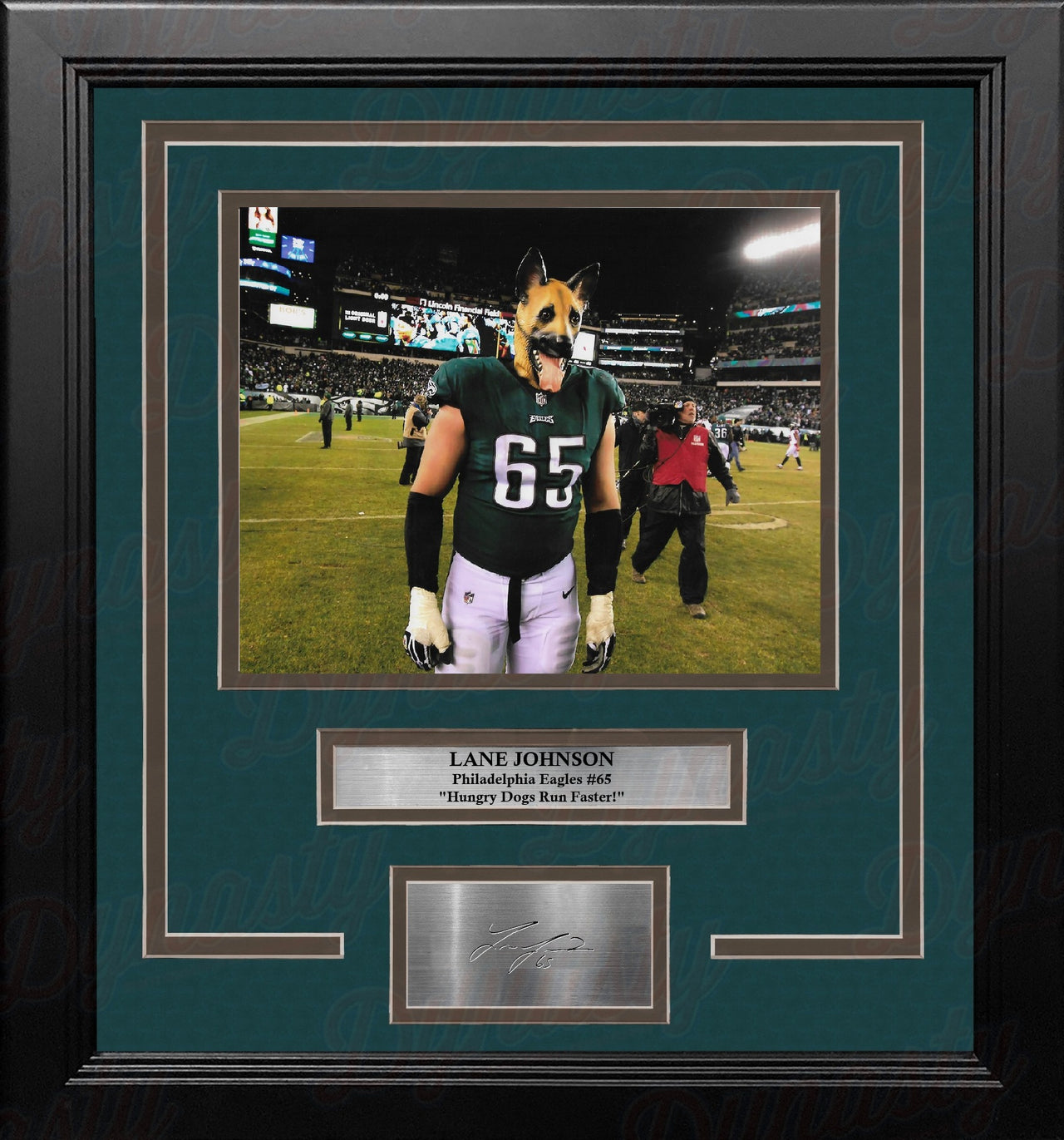 Lane Johnson Underdog Mask Philadelphia Eagles 8x10 Framed Photo with Engraved Autograph