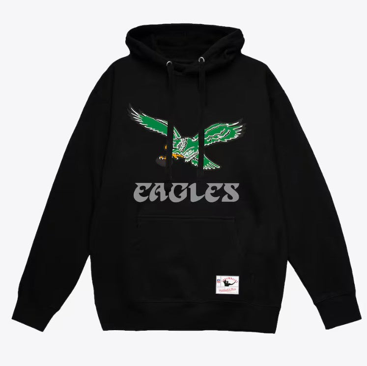 Philadelphia Eagles Mitchell & Ness Black Throwback Logo 2.0 Pullover Hoodie
