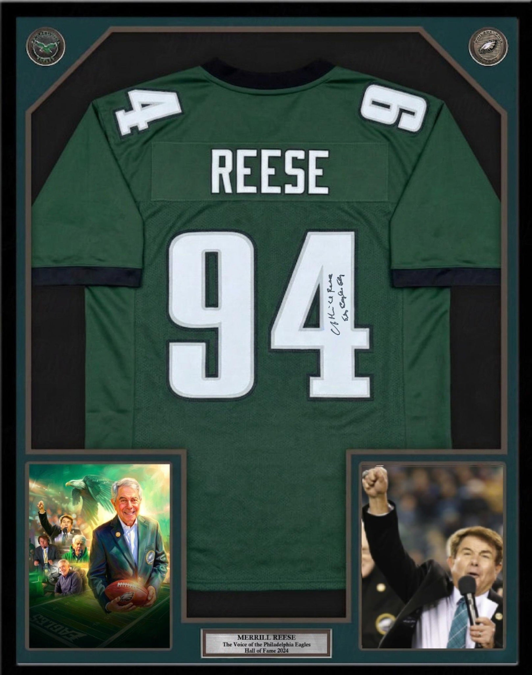 Merrill Reese "Voice of Philly Football" Autographed Framed Name & Number Jersey: Fly Eagles Fly