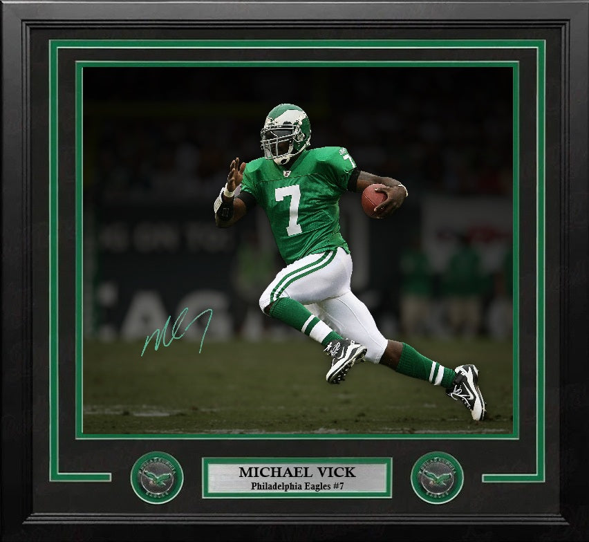 Michael Vick Kelly Green Action Philadelphia Eagles Autographed 16" x 20" Framed Blackout Photo