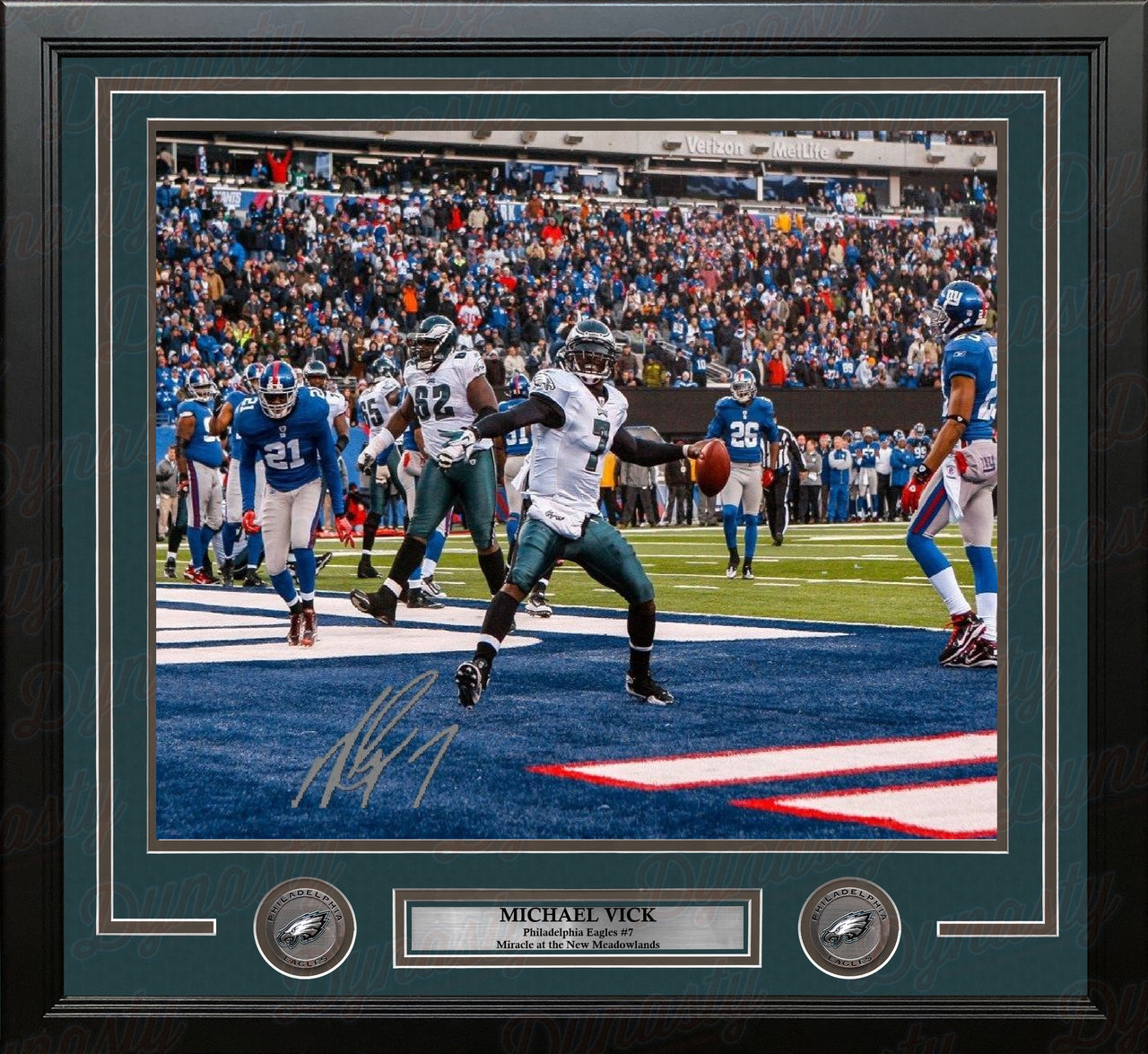 Michael Vick Miracle at the New Meadowlands Philadelphia Eagles Autographed 11" x 14" Framed Photo