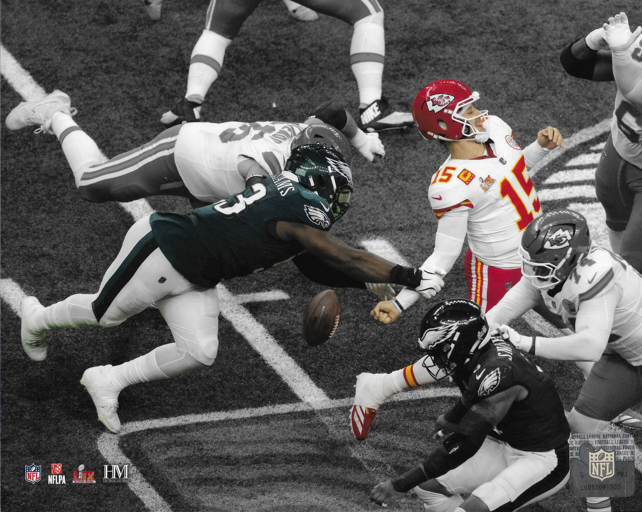 Milton Williams Sacks Mahomes Philadelphia Eagles 8" x 10" Super Bowl LIX Spotlight Football Photo