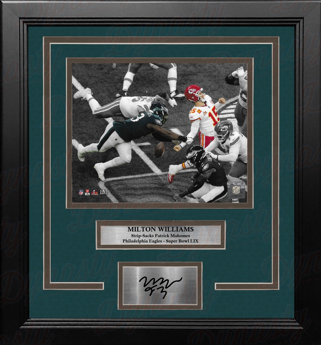 Milton Williams Sacks Mahomes Philadelphia Eagles 16x20 SB LIX Framed Photo with Engraved Autograph