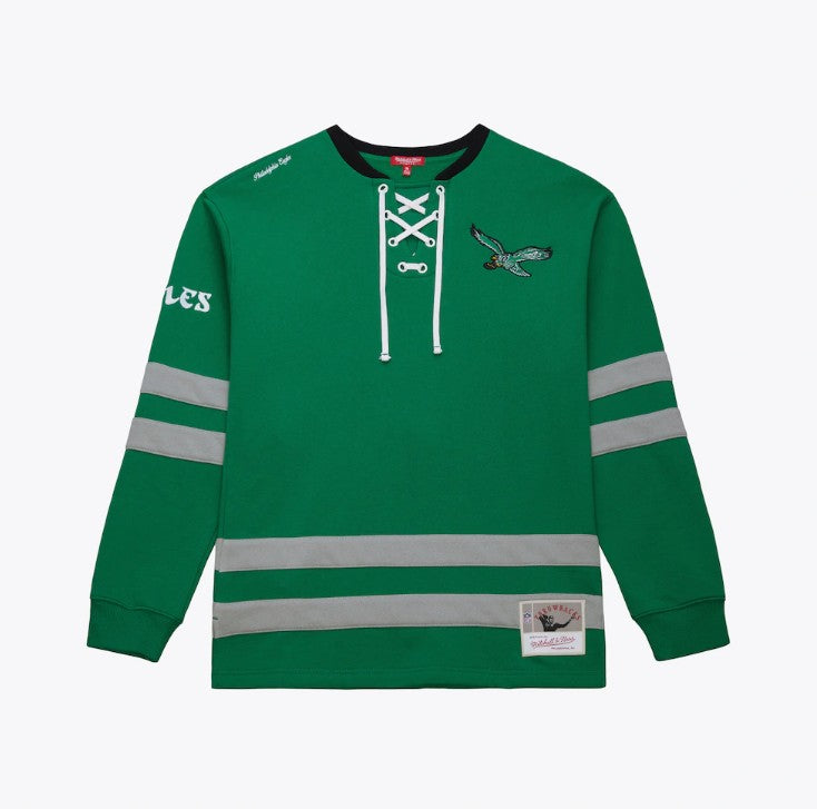 Philadelphia Eagles Mitchell & Ness Women's Heritage Vintage Logo Lace-Up Pullover Sweatshirt