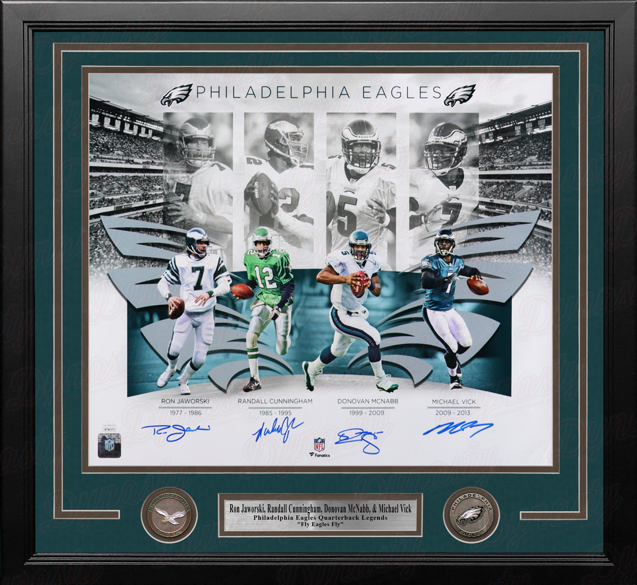 Ron Jaworski Randall Cunningham Donovan McNabb & Michael Vick Philadelphia Eagles Autographed 16x20 Framed Photo