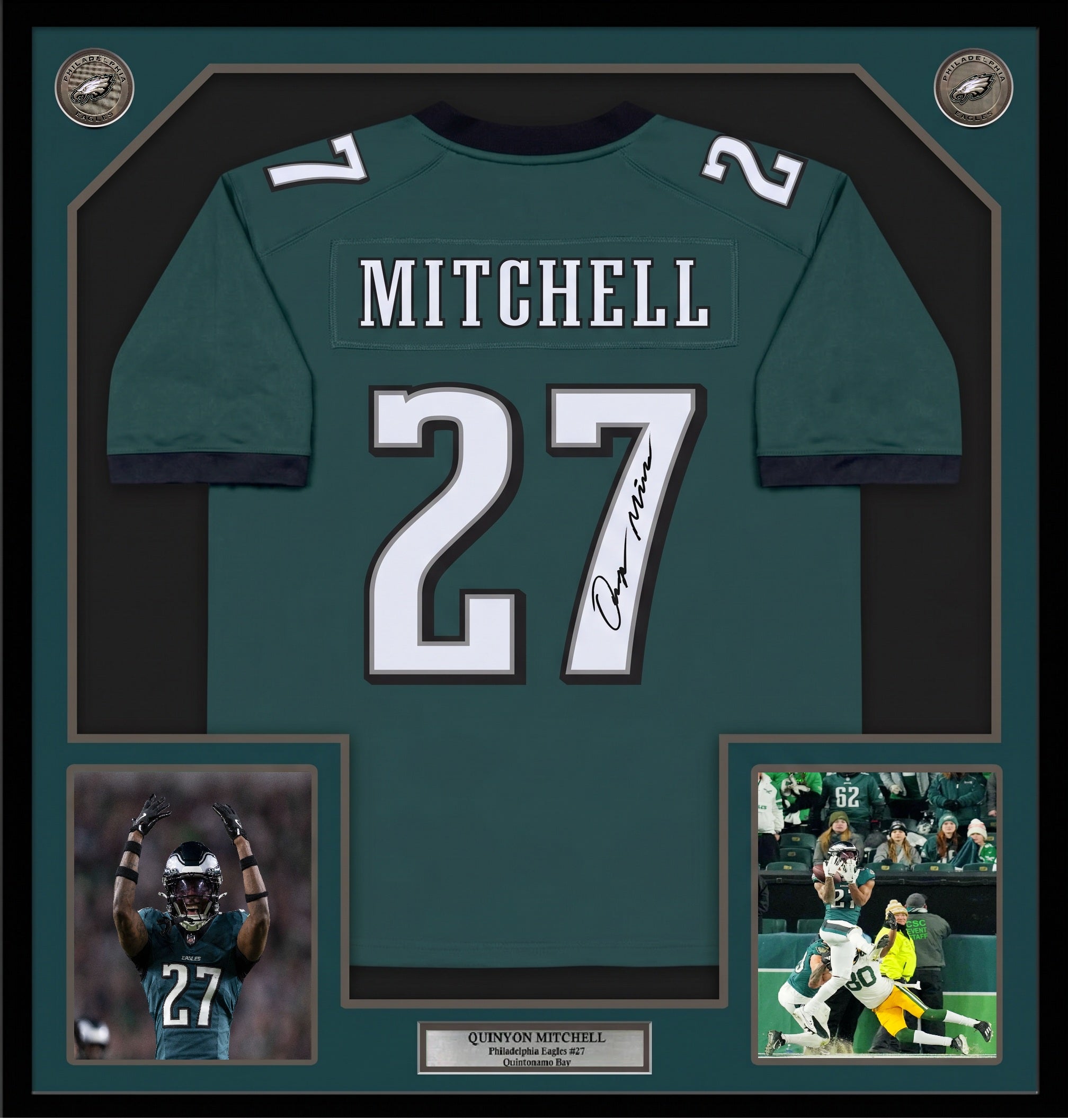 Quinyon Mitchell Philadelphia Eagles Autographed Framed Green Nike Game Jersey