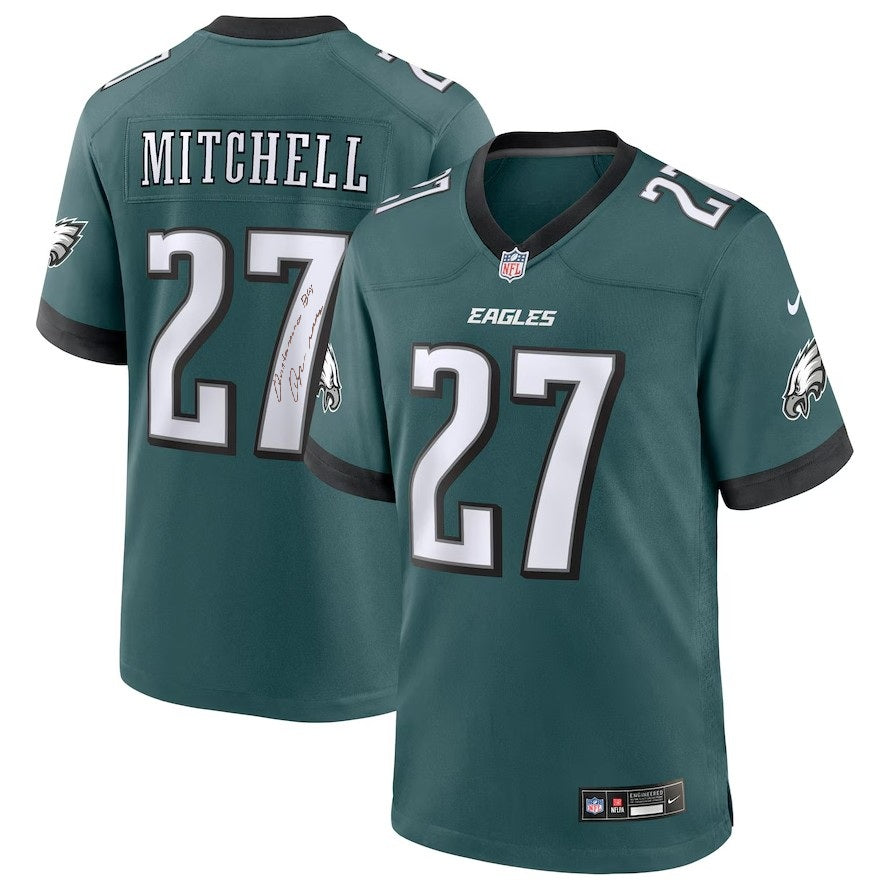 Quinyon Mitchell Philadelphia Eagles Autographed Green Game Jersey - Quintonamo Bay