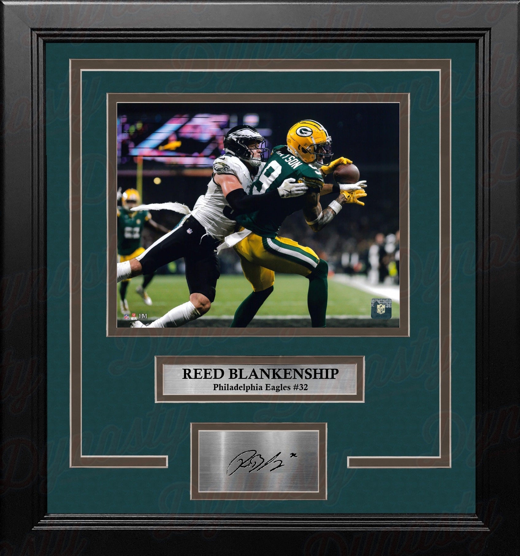 Reed Blankenship v. Packers Philadelphia Eagles 8x10 Framed Football Photo with Engraved Autograph