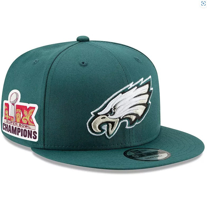 Philadelphia Eagles New Era Super Bowl LIX Champions Side Patch 9FIFTY Snapback Hat - Green