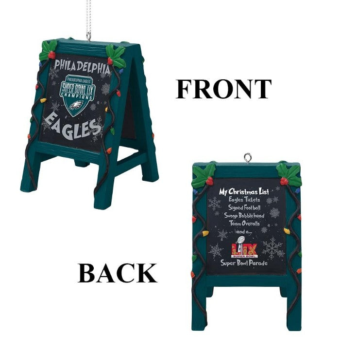 Philadelphia Eagles Super Bowl LIX Champions Chalkboard Easel Ornament
