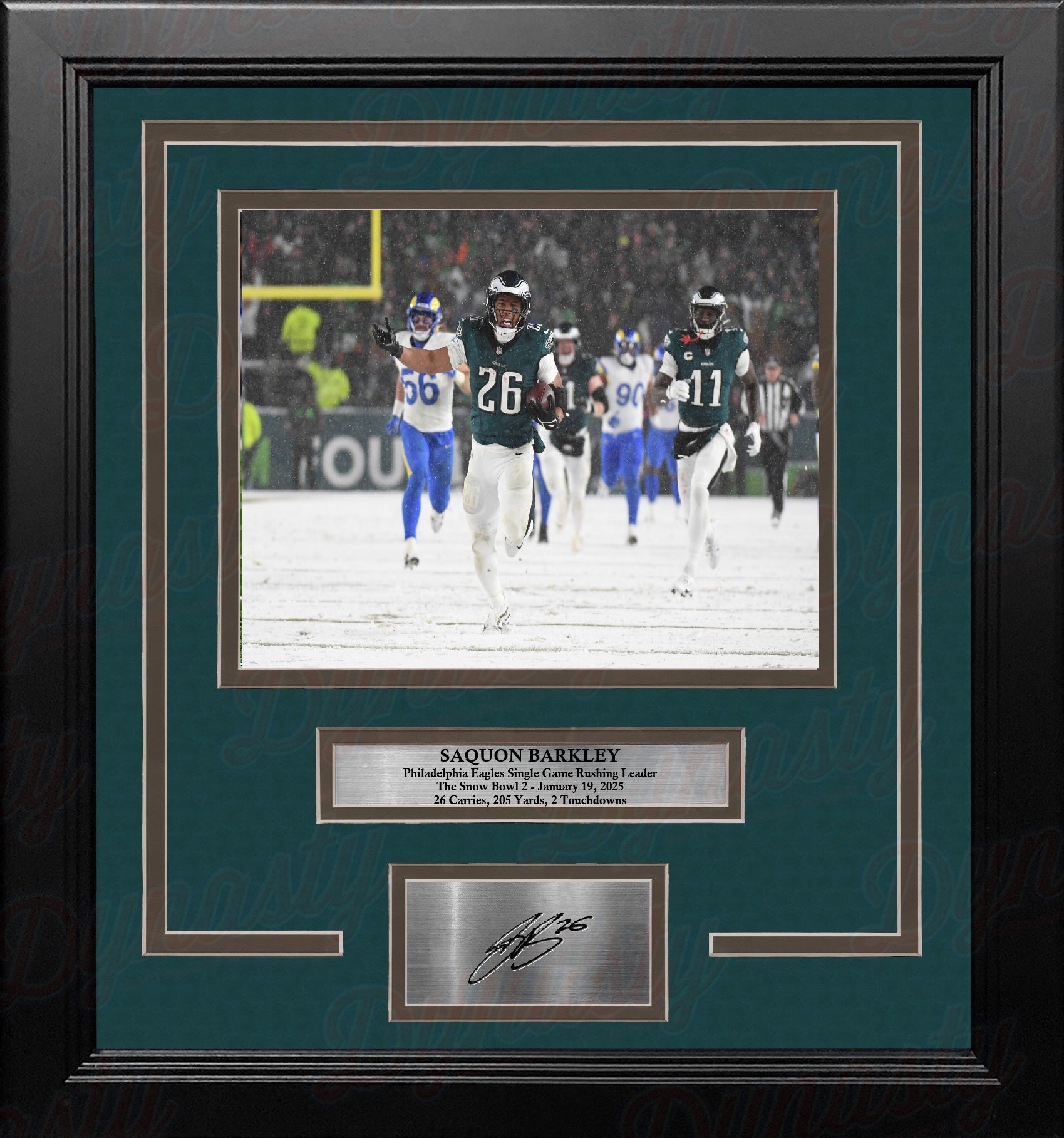 Saquon Barkley Snow Bowl Celebration Philadelphia Eagles 11x14 Framed Photo with Engraved Autograph