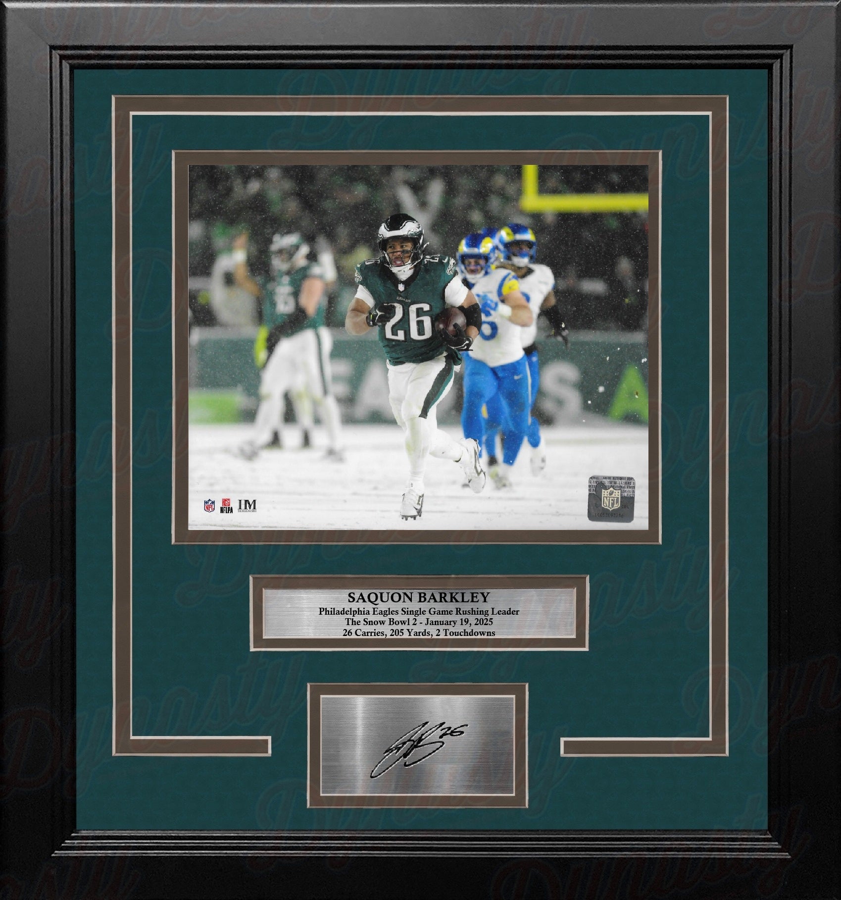Saquon Barkley Snow Bowl Action Philadelphia Eagles 11" x 14" Framed Photo with Engraved Autograph