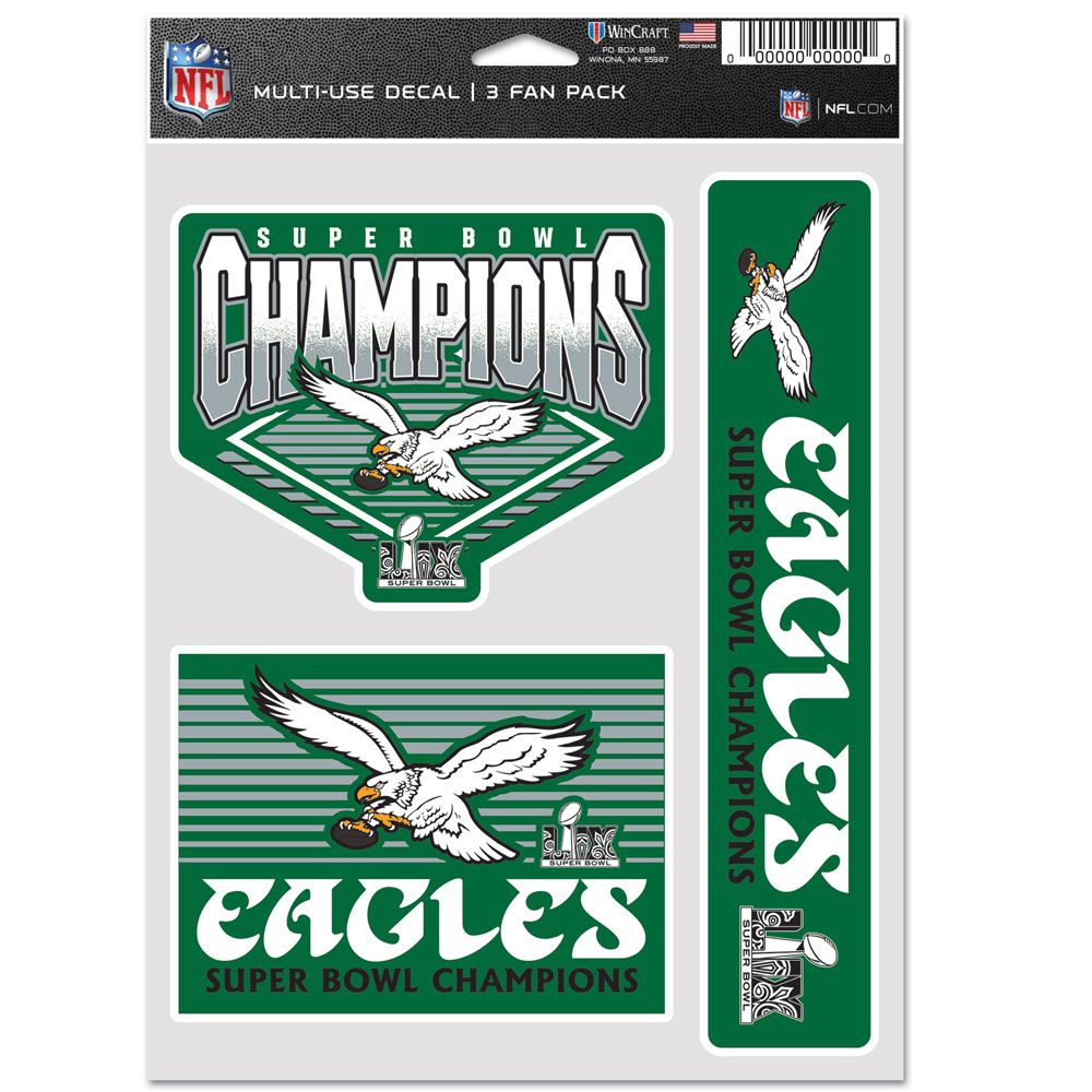 Philadelphia Eagles Super Bowl LIX Champions Throwback 3-Pack Decal Set