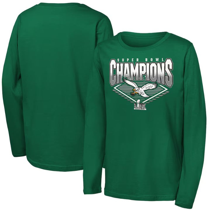 Philadelphia Eagles Youth Super Bowl LIX Champions Retro Diamond Long Sleeve T-Shirt - Kelly Green