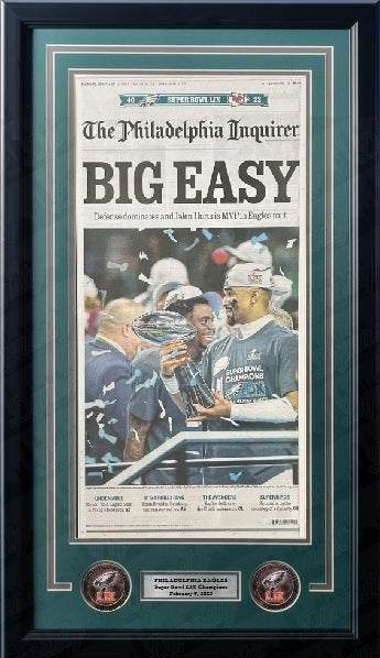 Philadelphia Eagles Super Bowl LIX Championship Trophy Framed Philadelphia Inquirer Collage