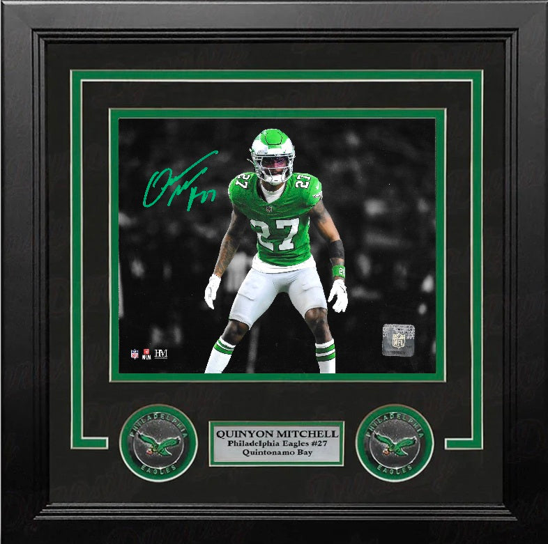 Quinyon Mitchell Kelly Green Action Philadelphia Eagles Autographed 8" x 10" Framed Photo