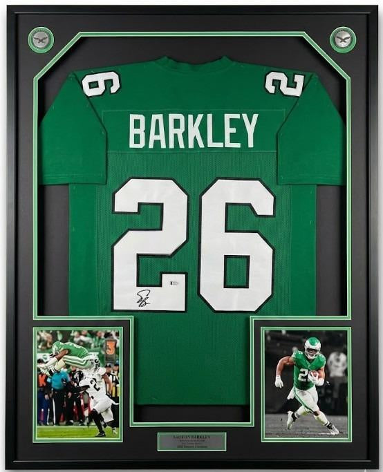 Saquon Barkley Philadelphia Eagles Autographed Framed Kelly Green Jersey