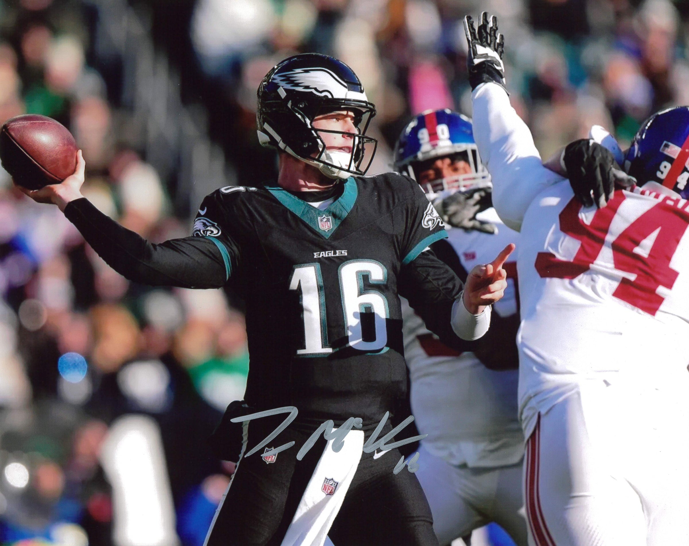 Tanner McKee in Black Philadelphia Eagles Autographed 16" x 20" Football Photo