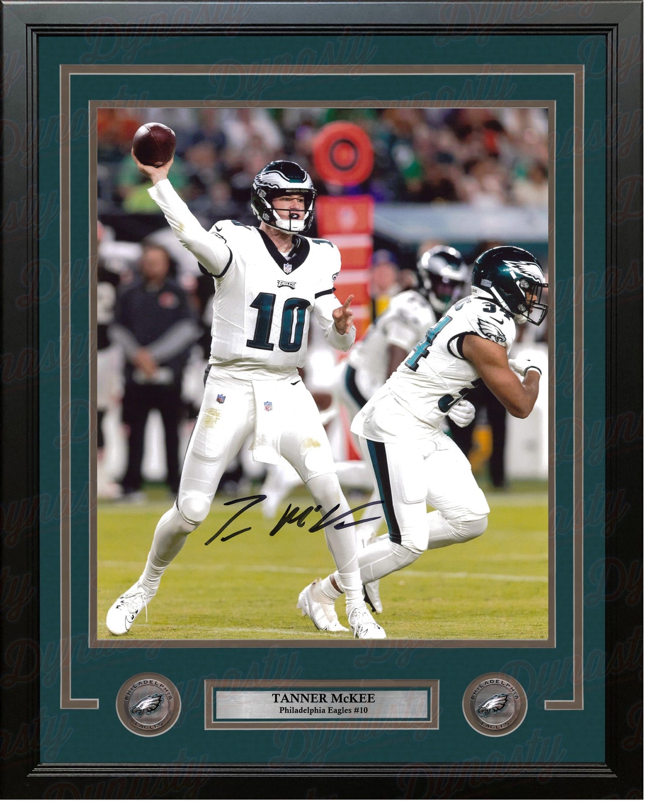 Tanner McKee in White Philadelphia Eagles Autographed 11" x 14" Framed Football Photo