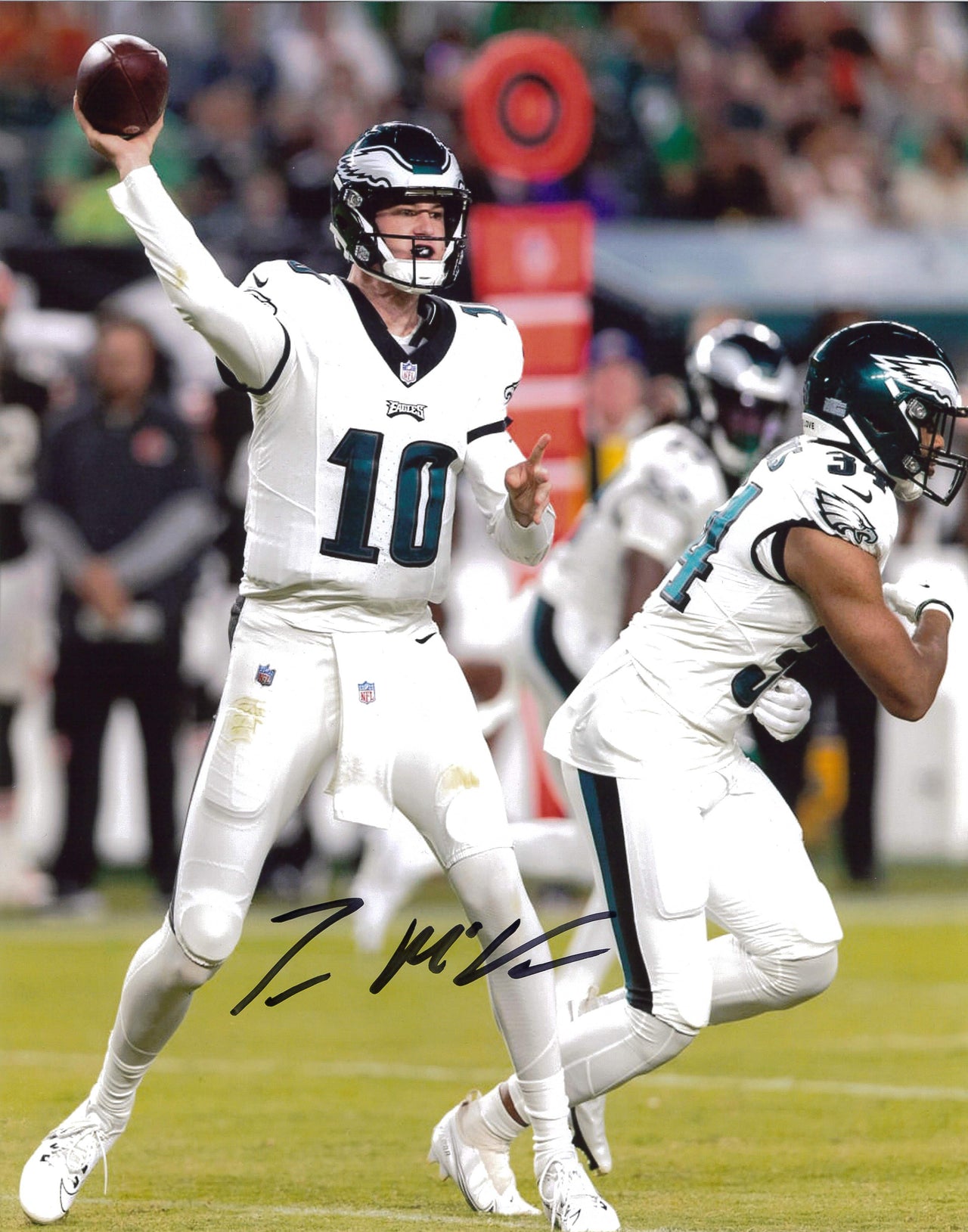 Tanner McKee in White Philadelphia Eagles Autographed 11" x 14" Football Photo