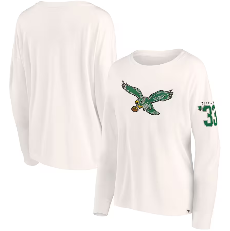 Philadelphia Eagles Women's Game Date Oversized Cropped Lightweight Long Sleeve Tee - Cream