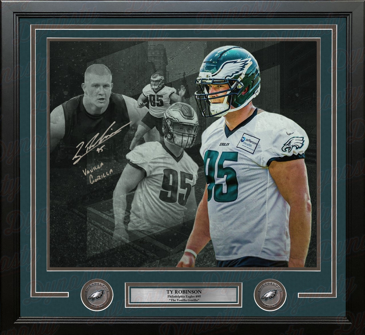 Ty Robinson Philadelphia Eagles Autographed 16" x 20" Framed Collage Photo Inscribed Vanilla Gorilla