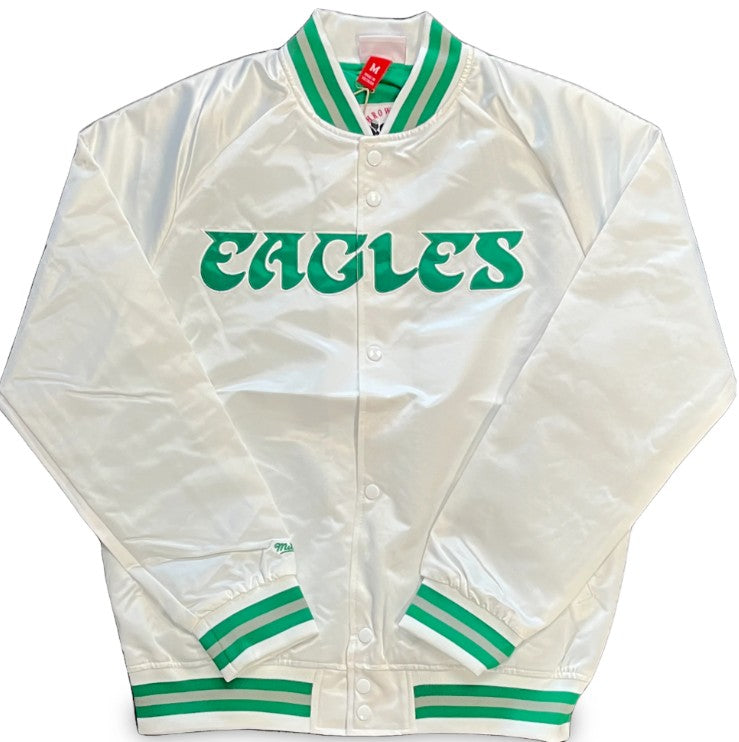 Philadelphia Eagles Mitchell & Ness White Lightweight Satin Raglan Full-Snap Jacket