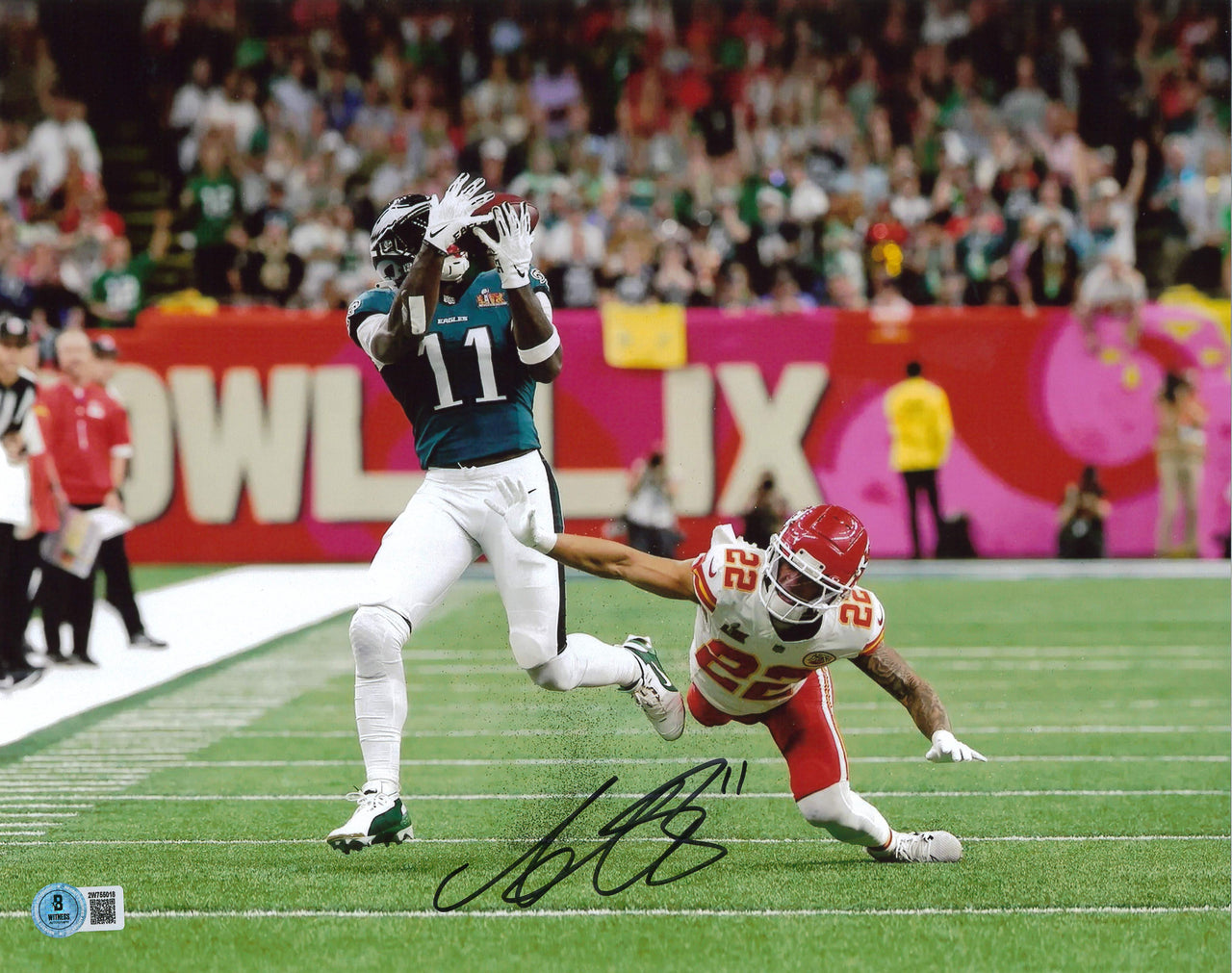 AJ Brown Super Bowl LIX Catch Philadelphia Eagles Autographed 11" x 14" Football Photo