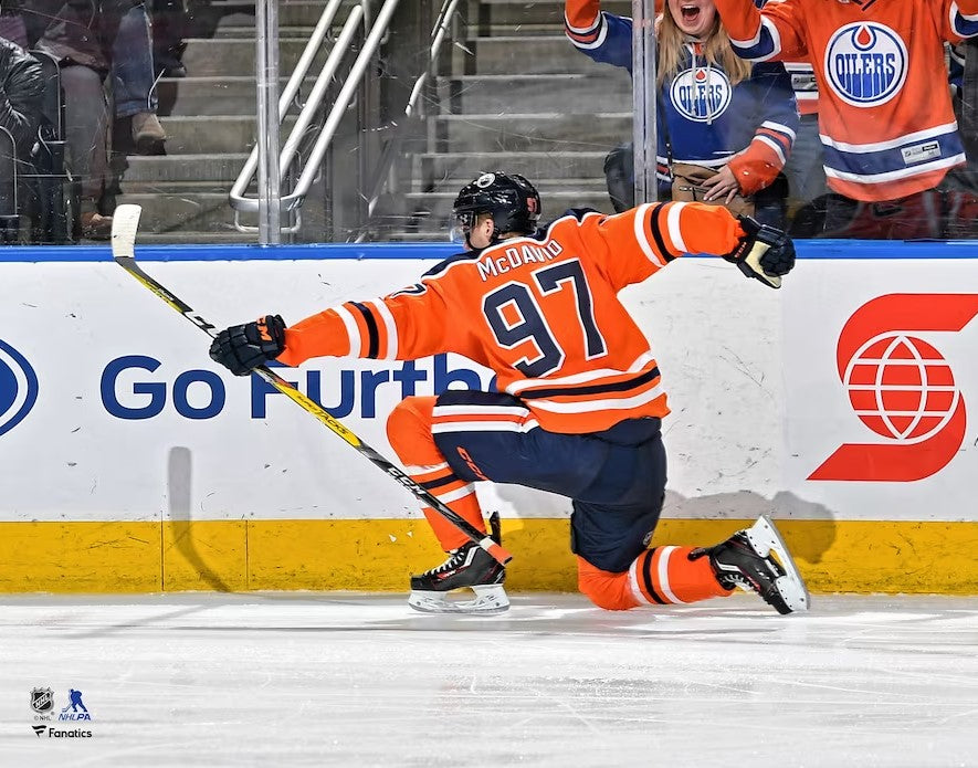 Connor McDavid Celebration Edmonton Oilers 8" x 10" Hockey Photo - Dynasty Sports & Framing 