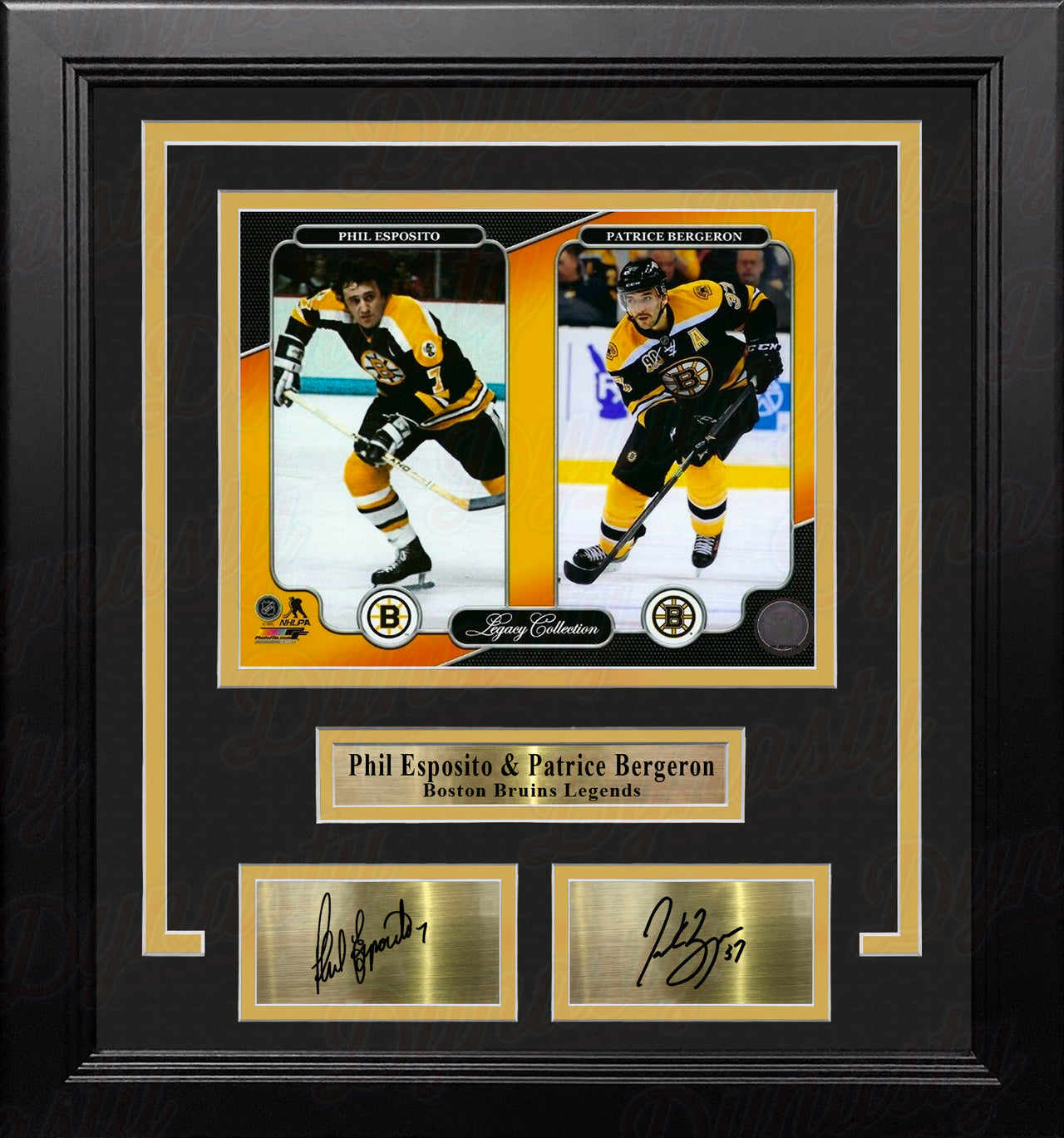 Phil Esposito & Patrice Bergeron Boston Bruins 8x10 Framed Legacy Photo with Engraved Autographs