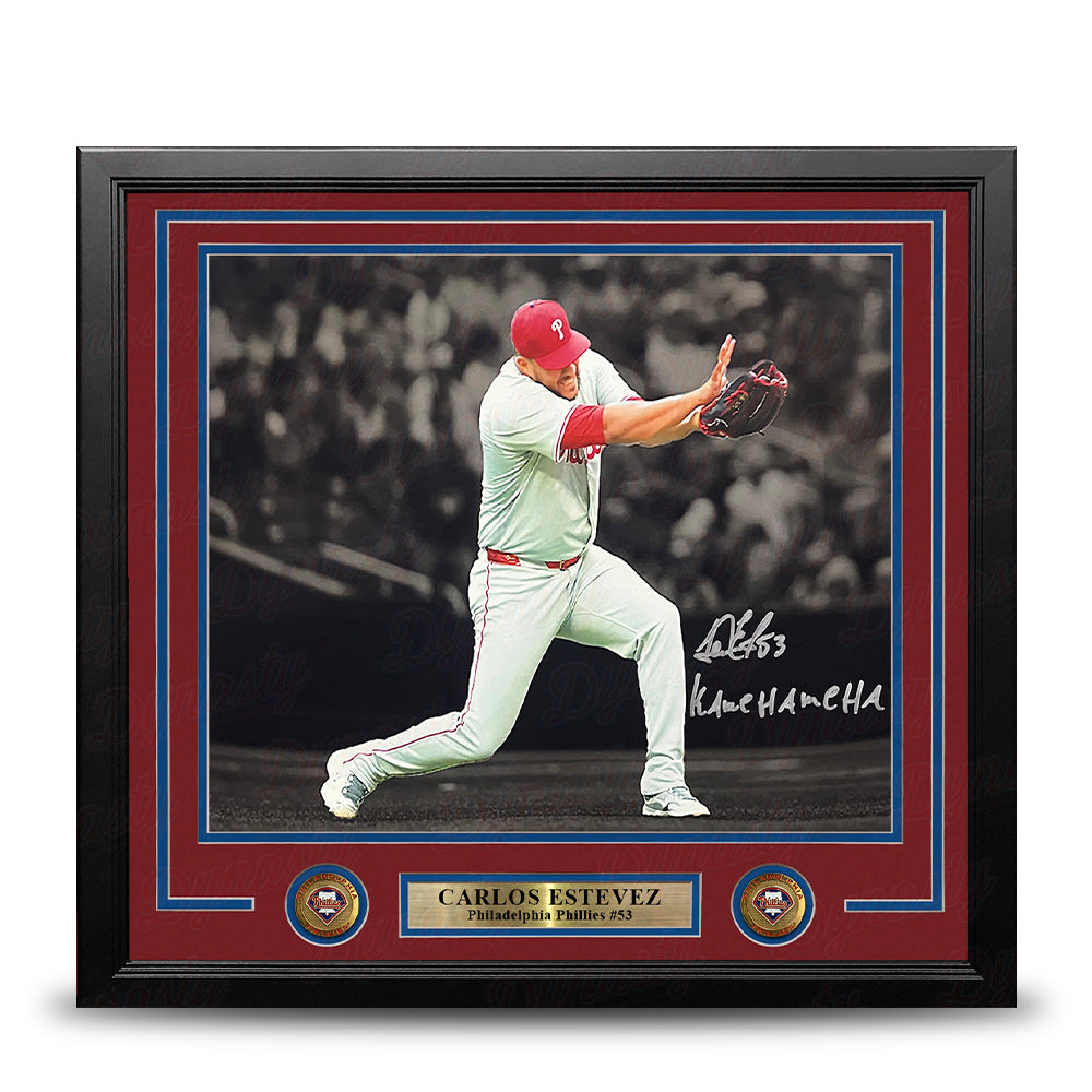 Carlos Estevez Pose Autographed Philadelphia Phillies 11" x 14" Framed Blackout Photo with Kamehameha Inscription