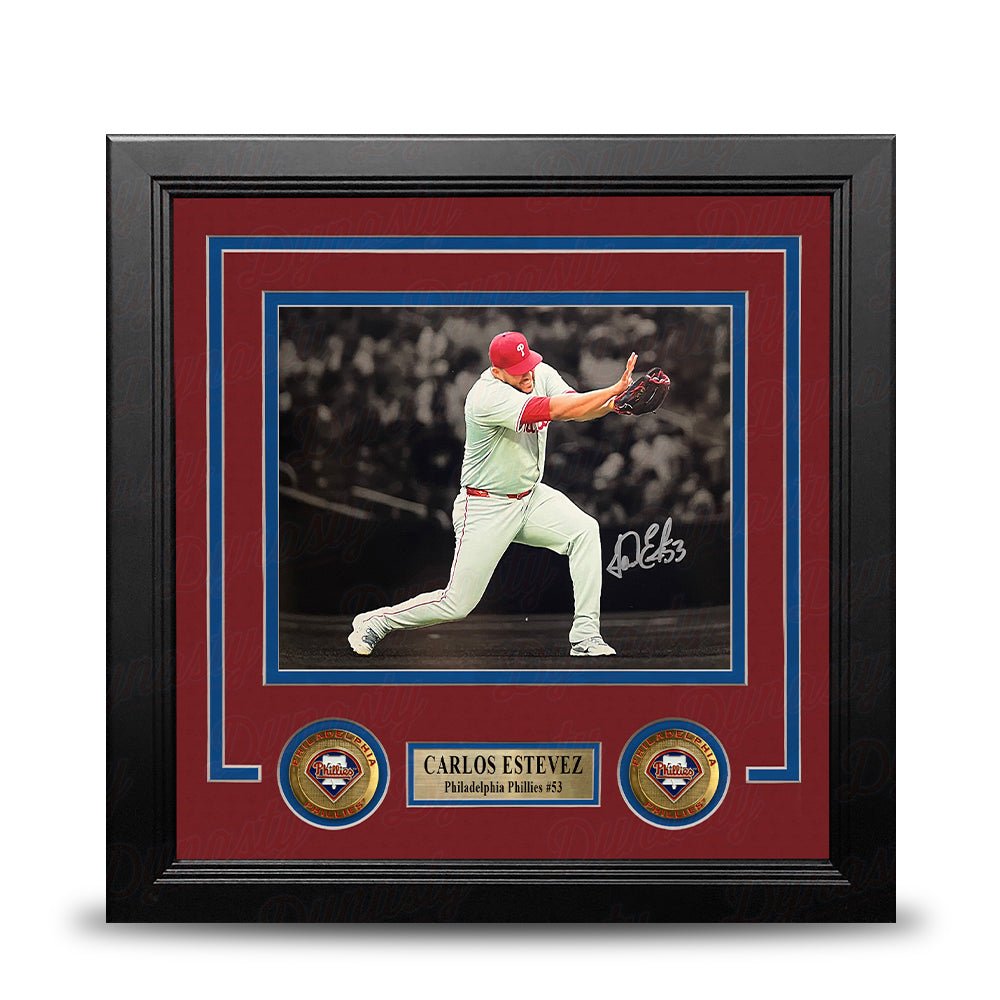 Carlos Estevez Kamehameha Pose Autographed Philadelphia Phillies 8" x 10" Framed Blackout Photo