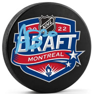 Alex Bump Philadelphia Flyers Autographed 2022 NHL Draft Logo Hockey Puck (Blue Signature) - Dynasty Sports & Framing 