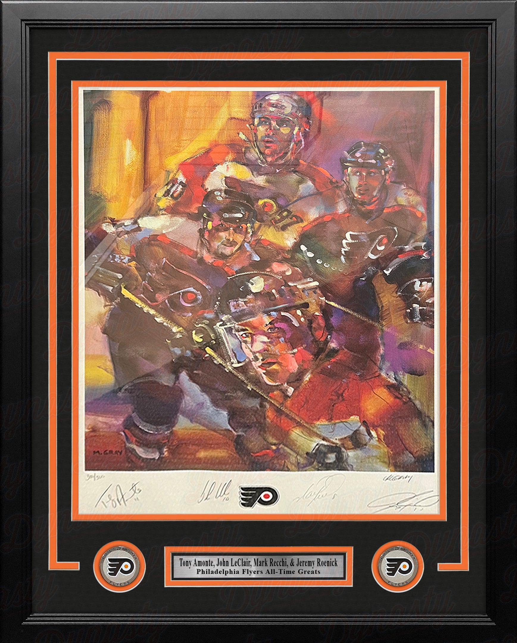 Tony Amonte, John LeClair, Mark Recchi, Jeremy Roenick Flyers Autographed 19x25 Framed Lithograph