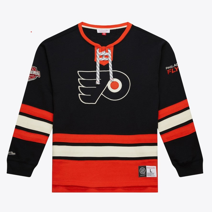 Philadelphia Flyers Mitchell & Ness Black Heritage Lace-Up Pullover Sweatshirt