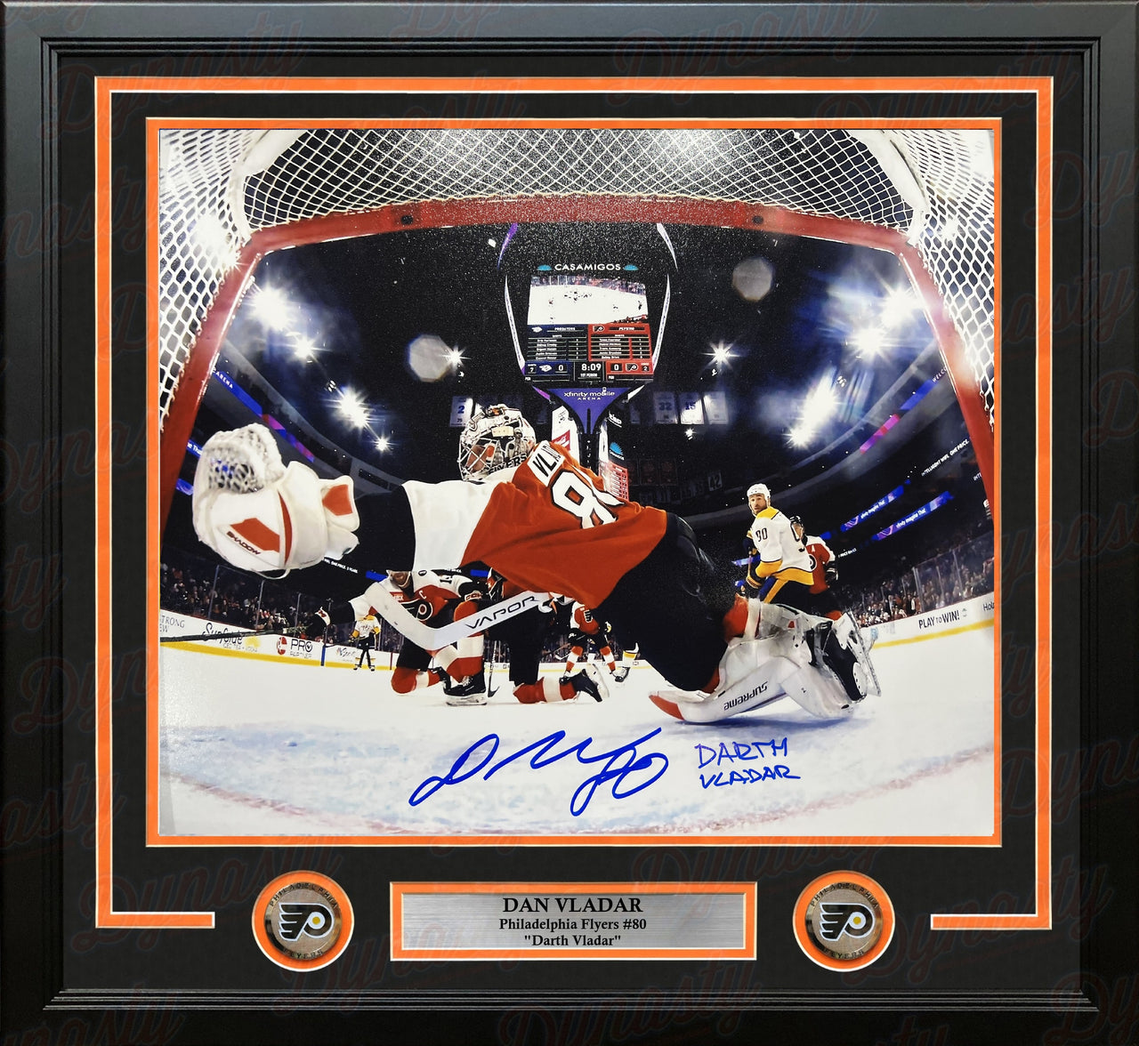Dan Vladar Philadelphia Flyers Diving Save Autographed 16" x 20" Framed Photo Inscribed Darth Vladar