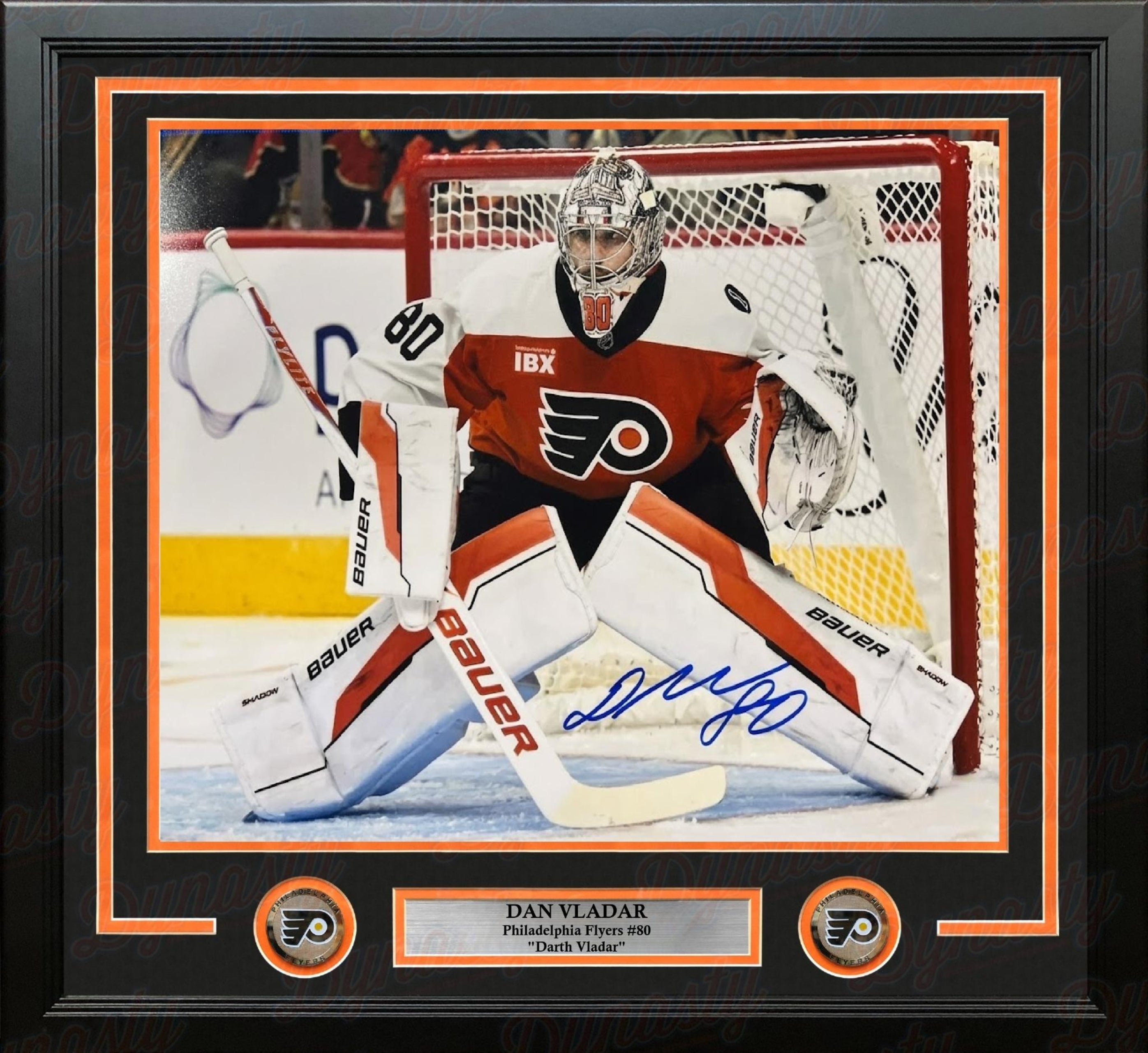 Dan Vladar in Net Philadelphia Flyers Autographed 11x14 Framed Photo