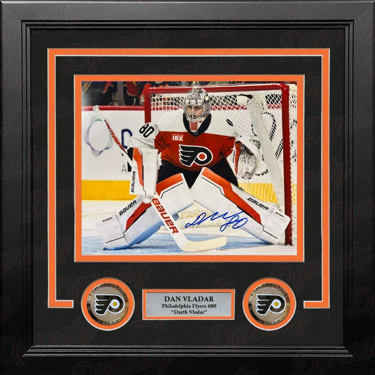 Dan Vladar in Net Philadelphia Flyers Autographed 8" x 10" Framed Hockey Photo